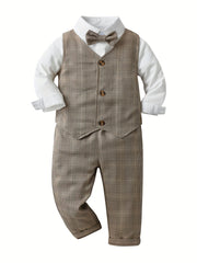 3pcs Baby Boys Bowtie Shirt & Vest & Pants Gentleman Set