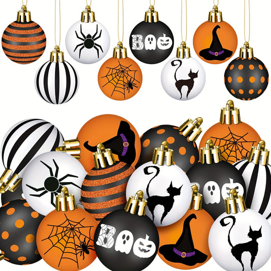 24 Pcs Halloween Ornament Set - Pumpkin Cat Spider Witch Hat Tree Decorations