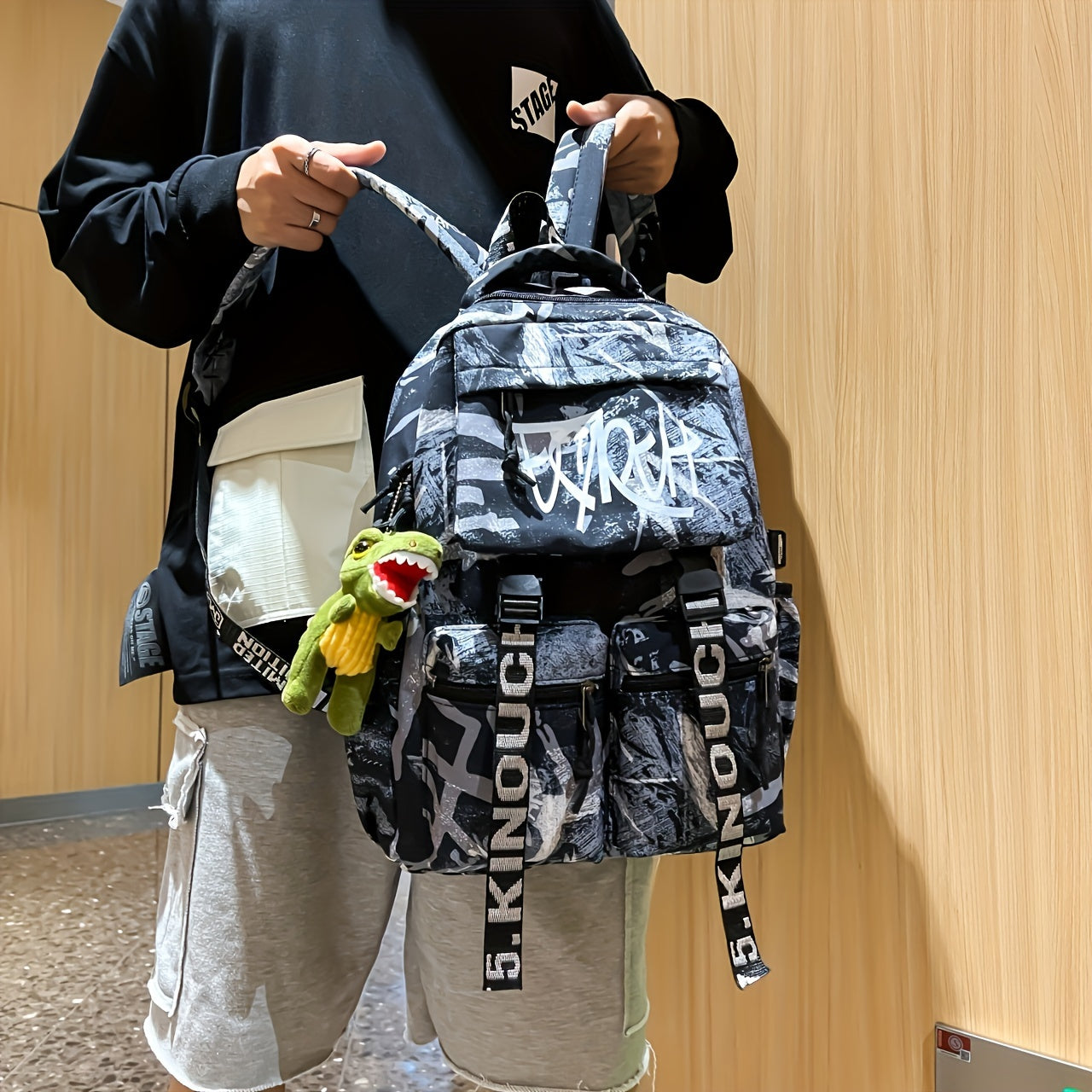 Large Capacity Functional Shoulder Backpack Multiple Pocket Student Bag