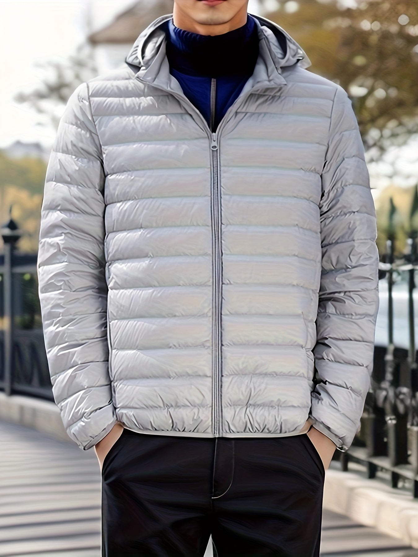 Classic Waterproof Hooded Puffer Jacket Men's Casual Loose Fit Duck Down Coat