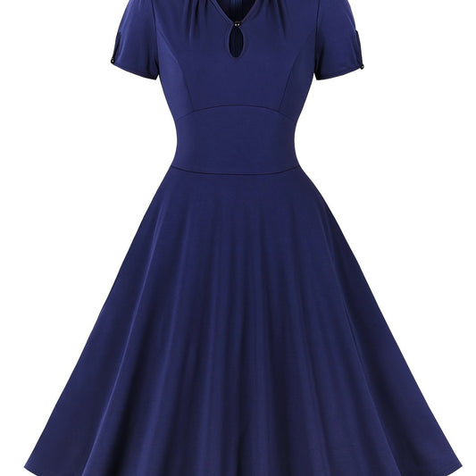 Retro Dress V Neck Puff Sleeve A Line Dress