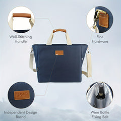 40L Insulated Picnic Cooler Tote Bag Navy Faux Leather Handles