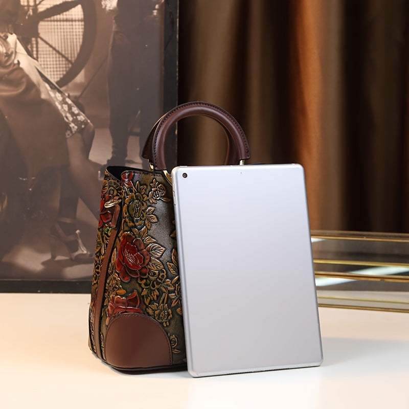 Vintage Flower Pattern Handbag Bucket Bag Women's Crossbody Purse