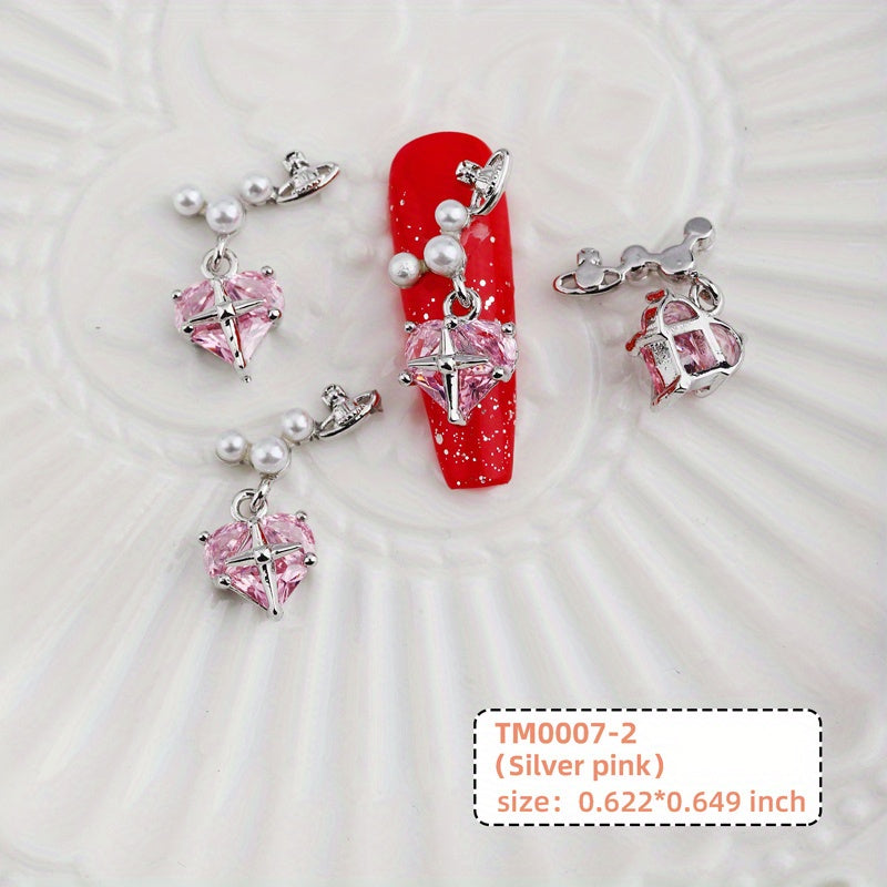 Heart Pearl Crystal Gems Nail Charms 2 Pcs