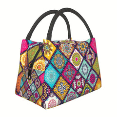 Insulated Lunch Bag for Men & Women Large Lunch Tote Bohemian Plaid Floral