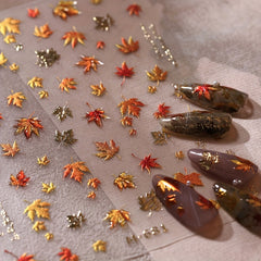 Autumn Leaves Nail Art 3D Stickers Floral Anime Theme Glossy Finish