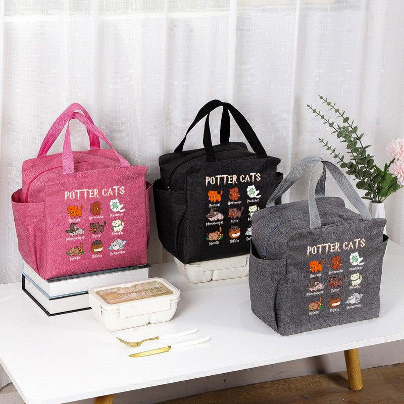 Cartoon Potter Cats Lunch Bag Insulated Oxford Cloth Cooler Box