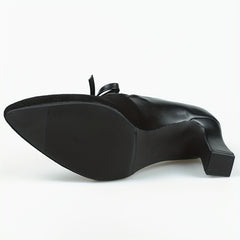 Women's Bowknot Court Pumps Pointed Toe Block Heels