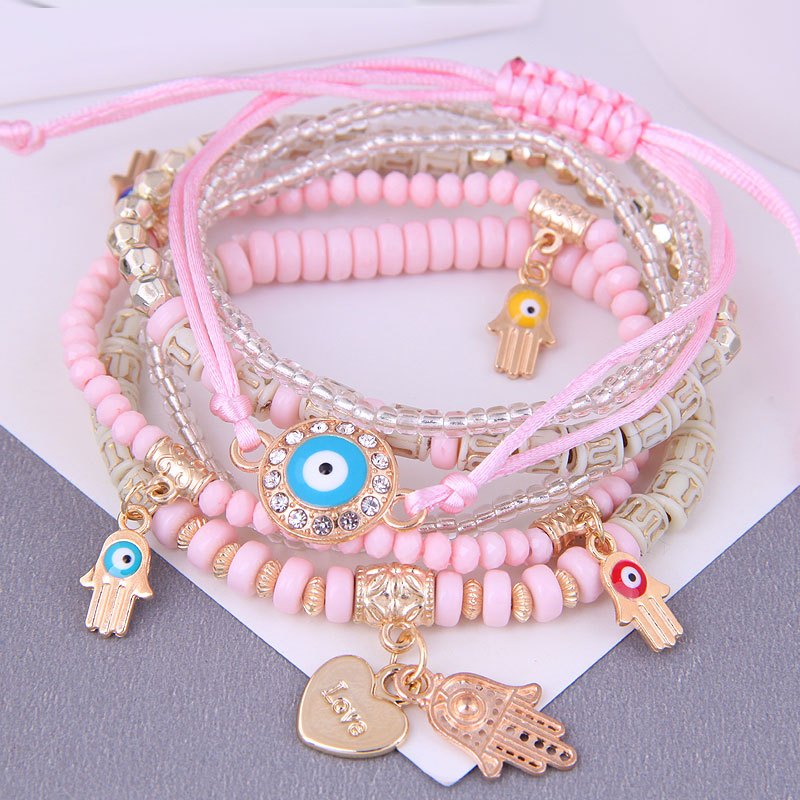 Colorful Bracelet Hand & Eye Pendant Rice Beads Bracelet For Women