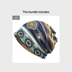 Boho Vintage Print Beanie Cap Elastic Skull Lightweight Warm Headwear