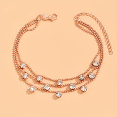 3-Layer Faux Pearls Chain Anklet Copper Foot Jewelry