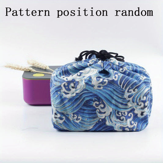 Japanese Style Bento Box Bag Linen Drawstring Lunch Bag