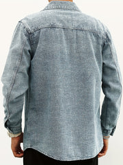 Men's Denim Jacket Lapel Button Up Coat Spring Fall