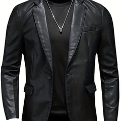 PU Blazer Jacket: Men's Casual Button Up Leather Jacket