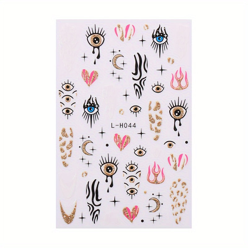Heart Pattern Nail Stickers Glitter Evil Eye Decals Self Adhesive