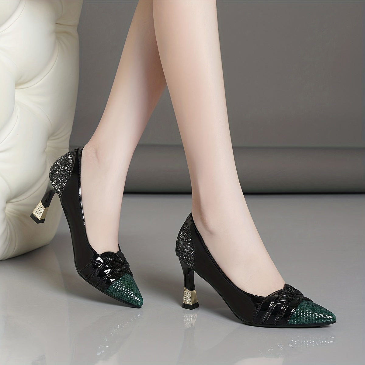 Women's Glitter Stiletto Heels Cross Strap Pumps