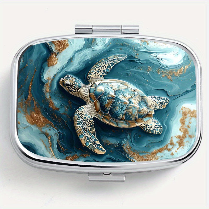 Turtle Print Pattern Medicine Box Two Compartment Pill Box Portable
