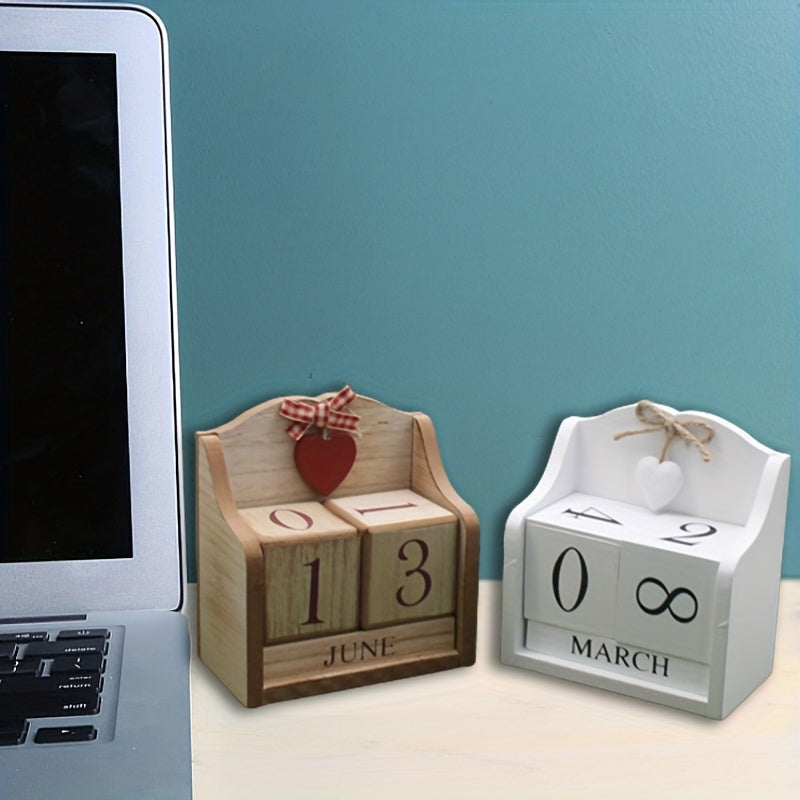 Modern Minimalist Peach Heart Wooden Calendar Decoration for Home and Office