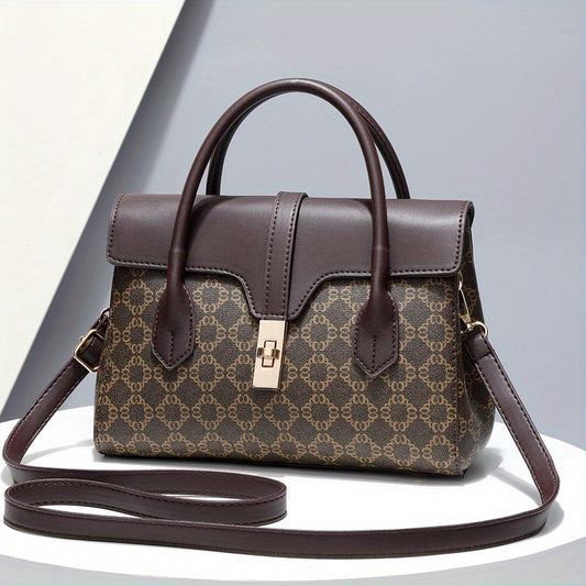 Vintage Pattern Shoulder Bag Colorblock Satchel Work Handbag