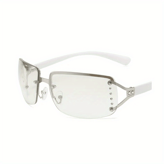 Y2K Rimless Sunglasses Rhinestone Gradient Metal Glasses UV400
