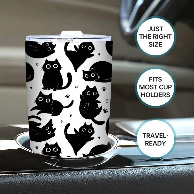20oz Cat Stainless Steel Tumbler with Straw - Vacuum Insulated Travel Coffee Cup