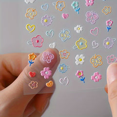 Embossed Spring Flower Nail Art Stickers - Self Adhesive Decals