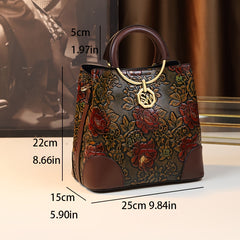 Vintage Flower Pattern Handbag Bucket Bag Women's Crossbody Purse