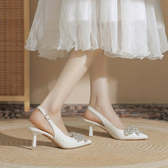 Women's Bowknot Stiletto Heels Point Toe Pumps Slingback Heels