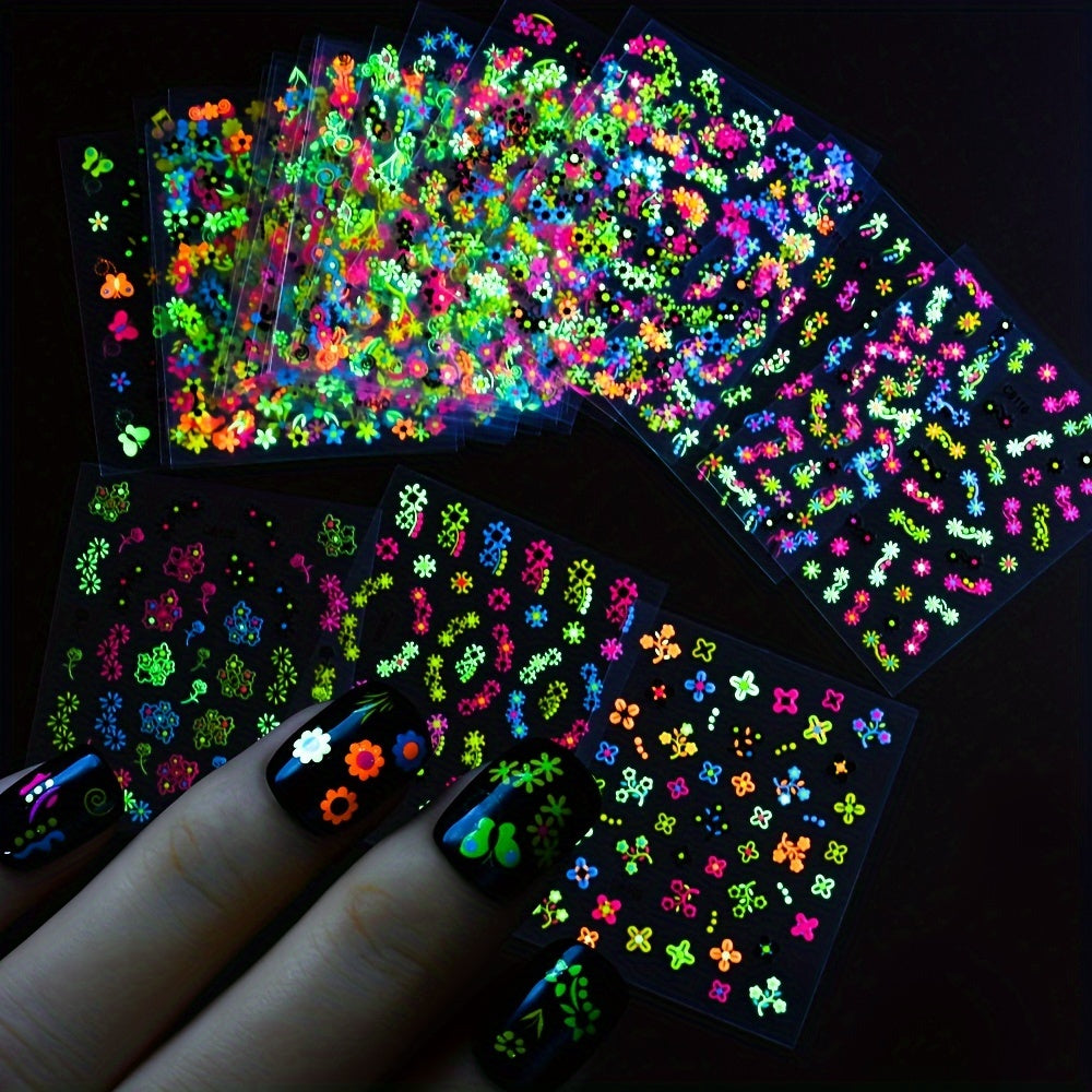 24pcs Glow in the Dark Nail Stickers Self Adhesive Shimmering Waterproof