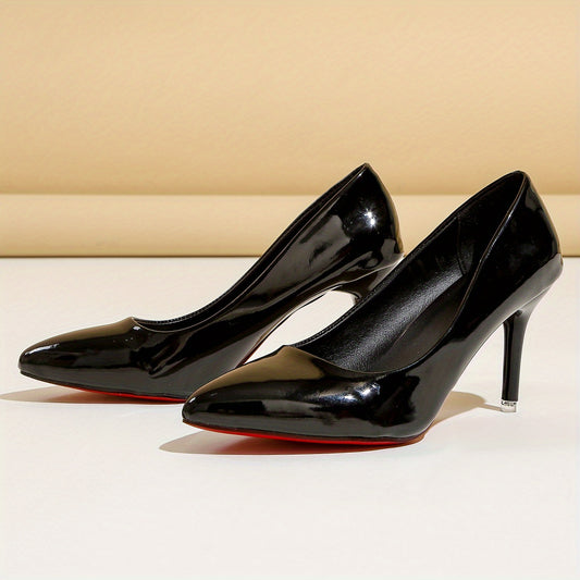Women's Patent Leather Court Pumps Pointed Toe Slip On Stiletto Heels