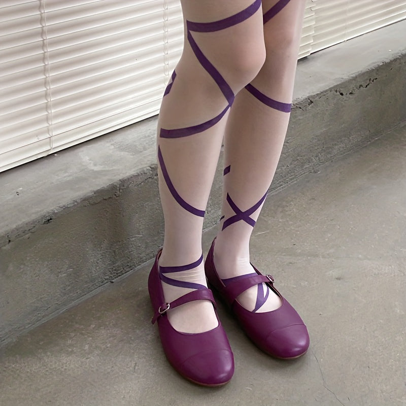 Patterned High Waist Pantyhose Semi Sheer Stockings