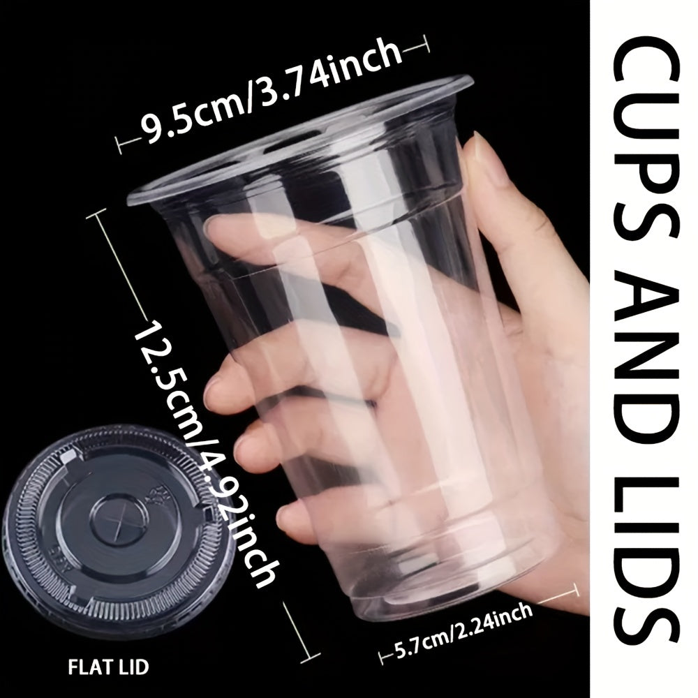 50PCS 16-20OZ Clear Plastic Cups with Flat Lids for Party Ice