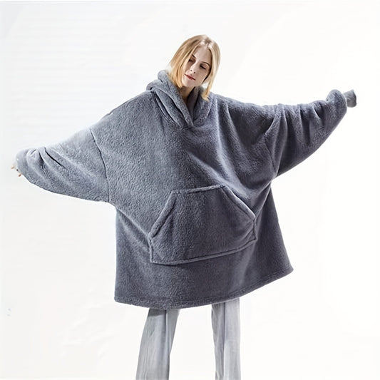Thickened Hooded Flannel Blanket With Arm Sleeve Coldproof Wearable Blanket