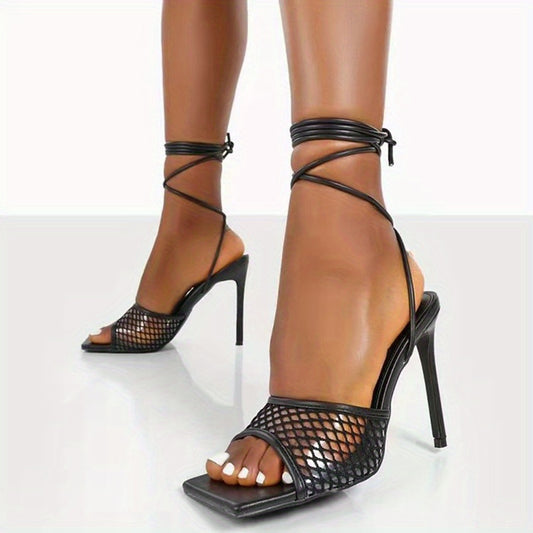 Women's Mesh High Heeled Sandals Lace Up Stiletto Heels