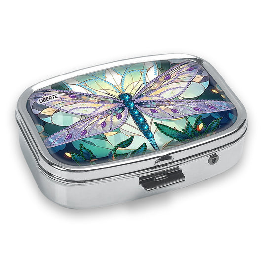 Pink Dragonfly Medicine Box 2 Compartment Portable Metal Case