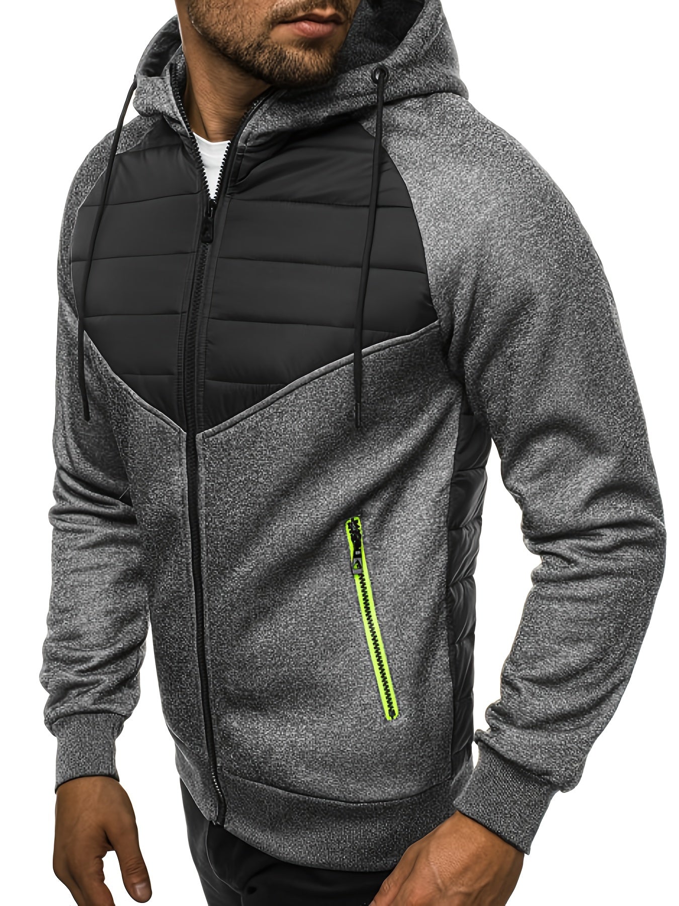 Patchwork Zip Hooded Sweatshirt Men's Jacket Coat