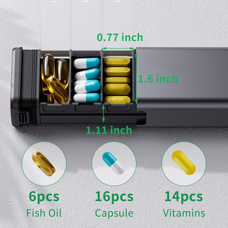 Kursoaya Steel Grey Metal Pill Organizer Large Capacity Travel Daily Pills