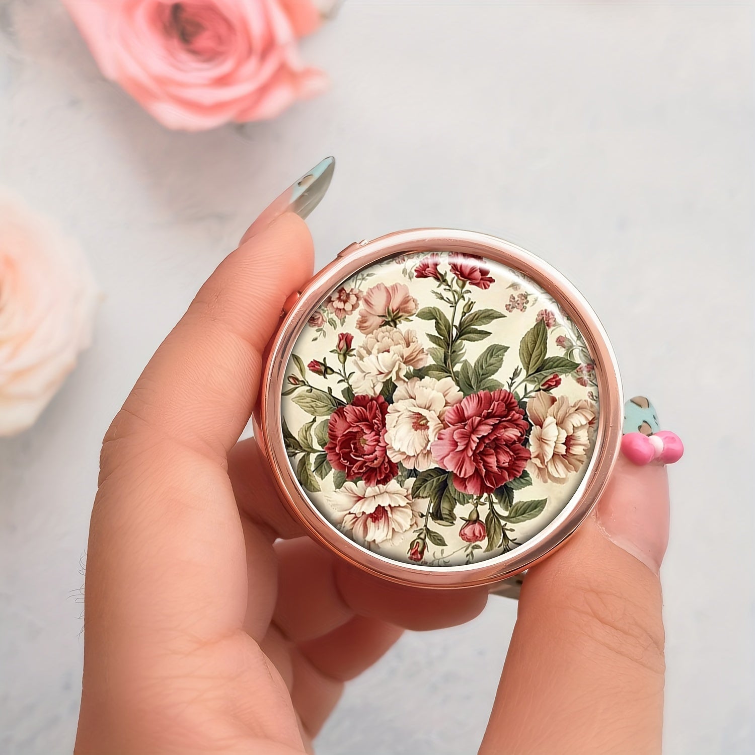 Floral 3 Compartment Pill Box for Purse Pocket - Unique Gift Pill Box for Purse