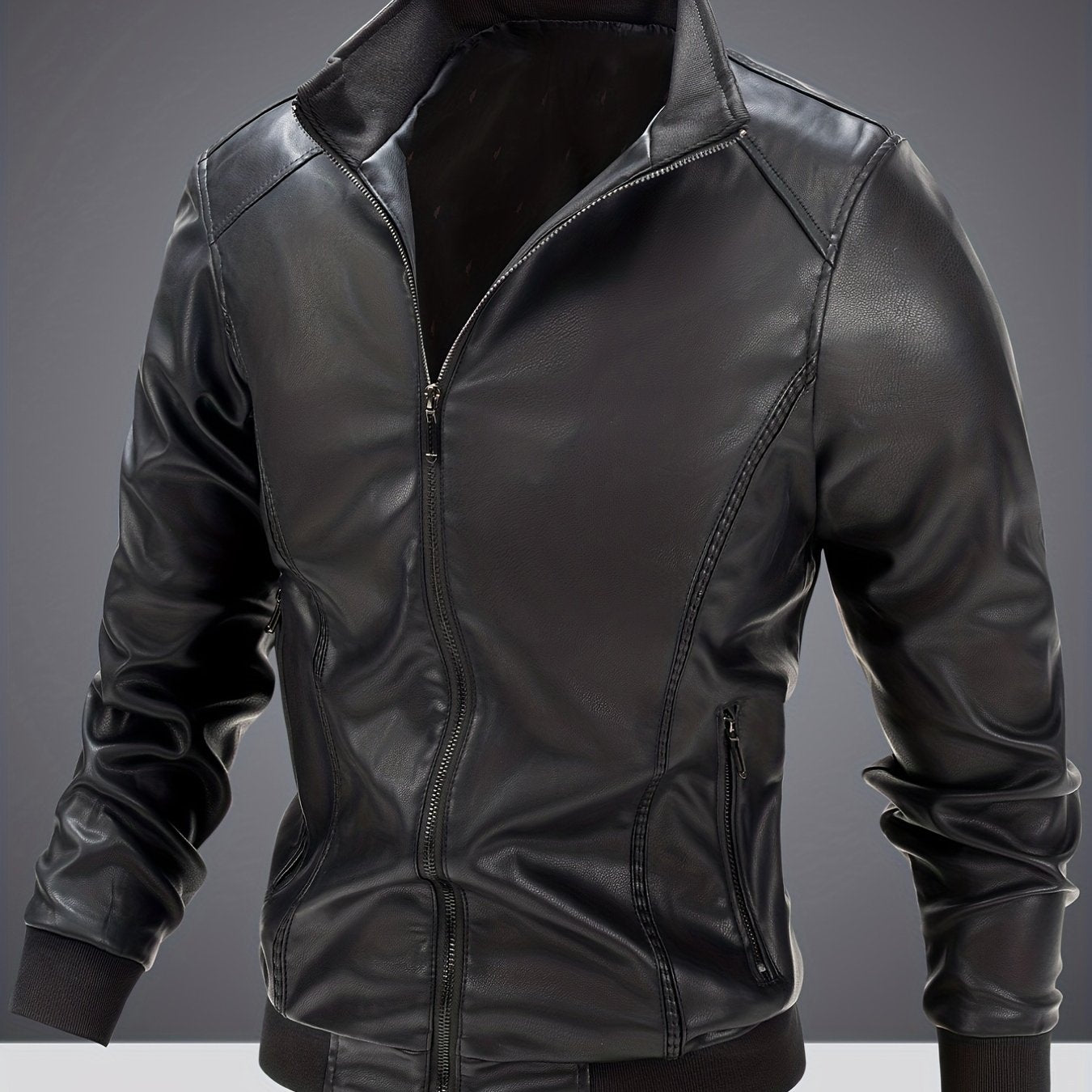 Men's Casual Zip Up Faux Leather Jacket