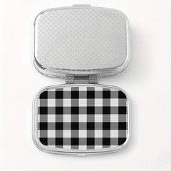 Compact Plaid Pill Organizer Metal Case, Ideal for Travel & Jewelry Storage