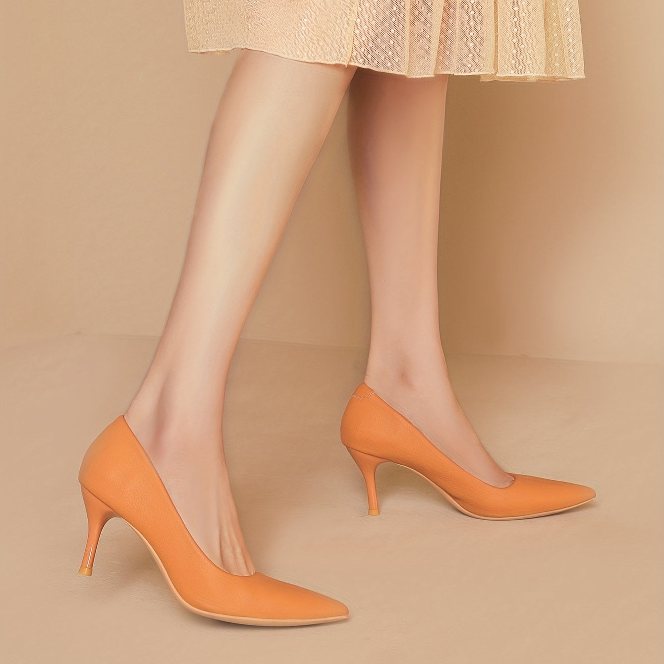 Women's Orange Stiletto Heels Point Toe Work Shoes