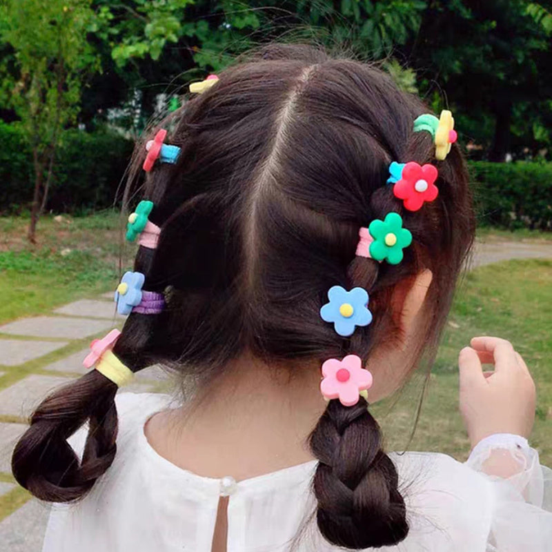30pcs Cartoon Flower Girls Hair Tie Small Elastic Hair Bands