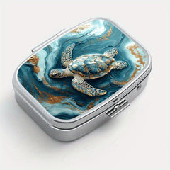Turtle Print Pattern Medicine Box Two Compartment Pill Box Portable