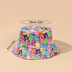 Bear Print Bucket Hat Candy Reversible Sunshade Fisherman Cap