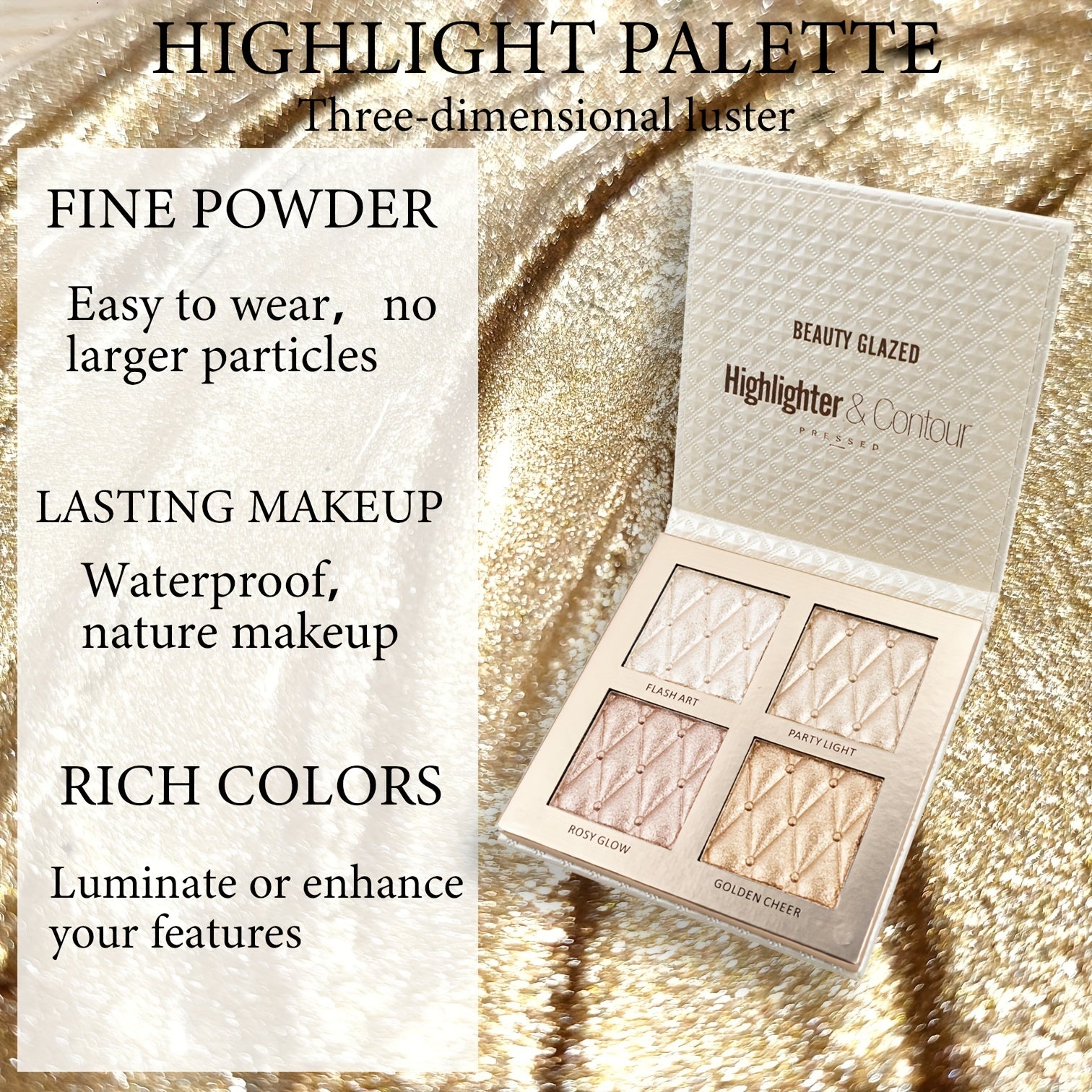 4 Highlighter Palette Glitter Shimmer Pearl for Brightening