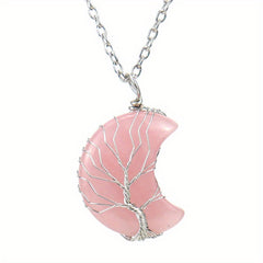 Moon Necklace Fortune Tree Natural Stone Amethyst Pendant