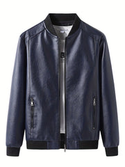 Men's Casual PU Leather Zipper Jacket