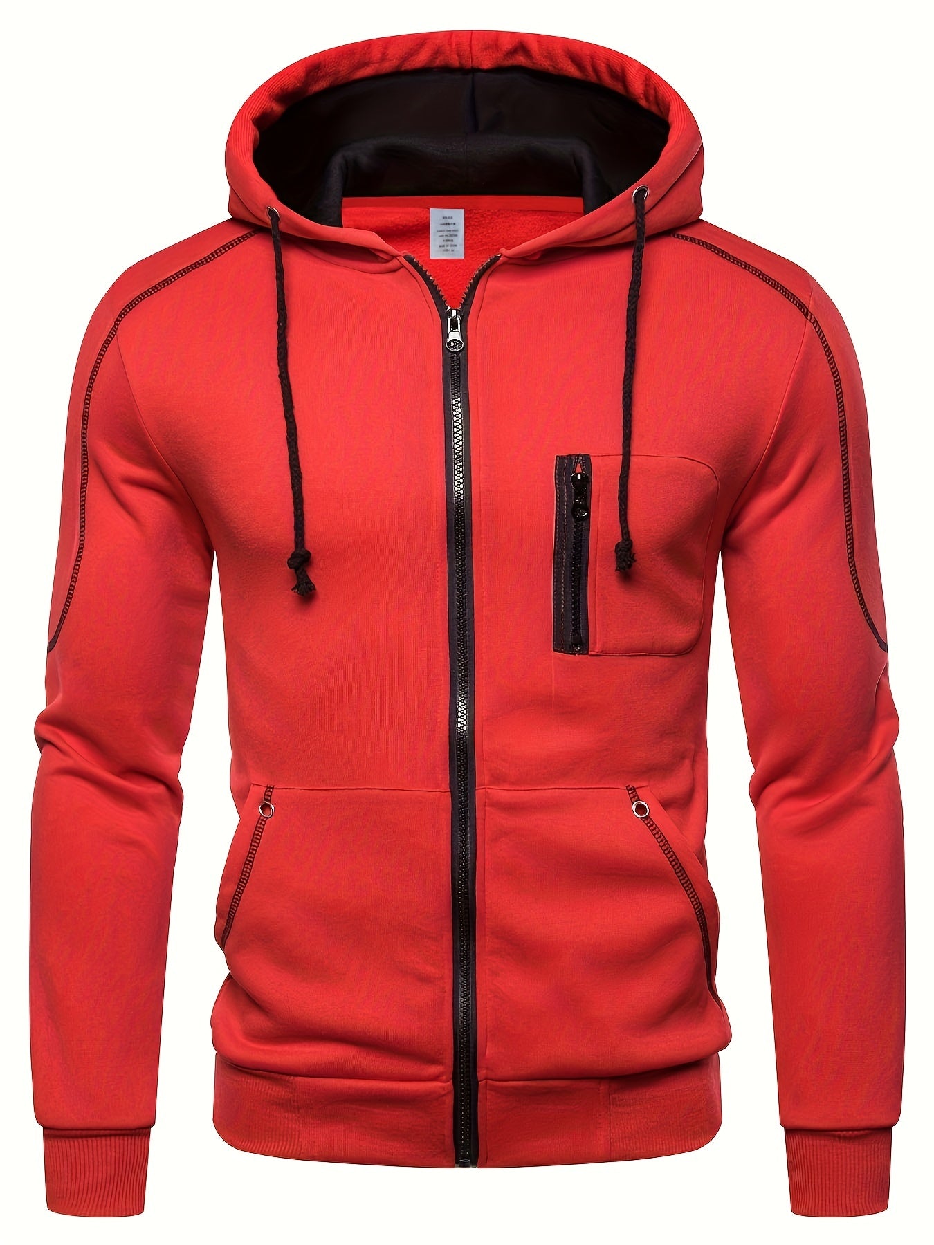 Men's Chest Zip Pocket Zip Up Hooded Jacket Casual Hoodie