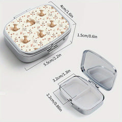 Squirrel Print Pill Organizer Metal Case Compact for Travel & Outdoor
