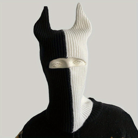 Knit Two Tone Horned Beanie Face Mask Funky Novelty Cold proof
